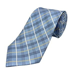 The Tie Bar Windowpane Plaid Extra Long Light Blue Silk Mens Necktie 66"L